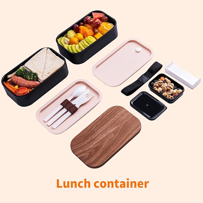 Bento Box Adult Lunch Box with Leakproof 54OZ Black