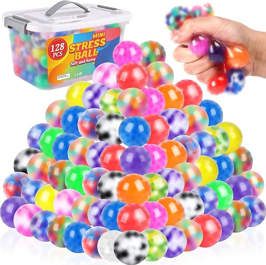 128 Pack Stress Balls for Adults, Bulk Squishy Ball, BulkStress Balls Set, Anti-Anxiety and Fidget Balls to Relax, Party Favors, Birthday Gifts, Goodie Bag Stuffers