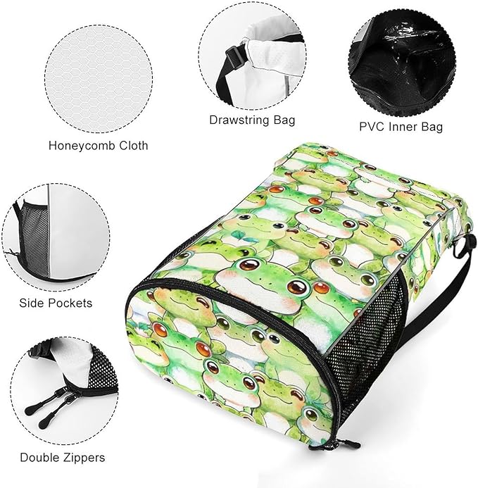 Frog Drawstring Backpack - Cute Cinch Sack, String Backpacks with Pocket for Kids Women Men Boys Girls for Gym Outdoor Sports Travel Athletic Drawstring Bag - Lightweight/Foldable