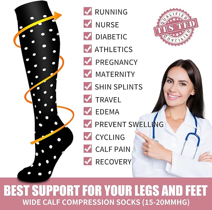 Bluemaple Compression Socks for Women & Men Circulation (6 Pairs) 15-20 mmHg is Best Support for Athletic Running Cycling