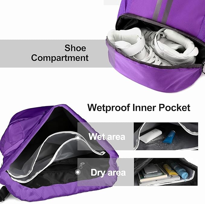 Hoedia Sports Drawstring Backpack - String Swim Gym Bag with Shoes Compartment and Wet Proof Pocket for Women and Men