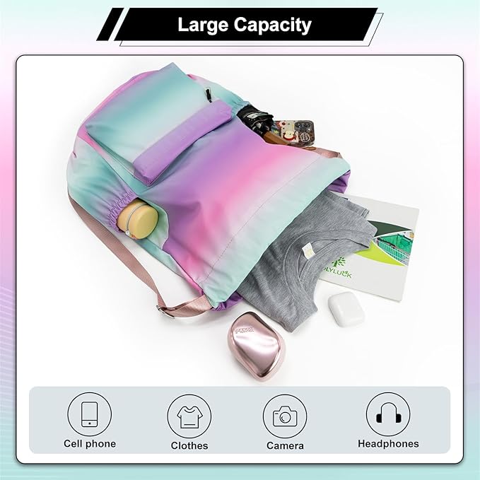 HOLYLUCK Drawstring Backpack Sports Gym Bag Water Resistant String Bag Cinch Sackpack with Side Zipper Pocket for Shopping Sport Yoga - Blue-violet gradient