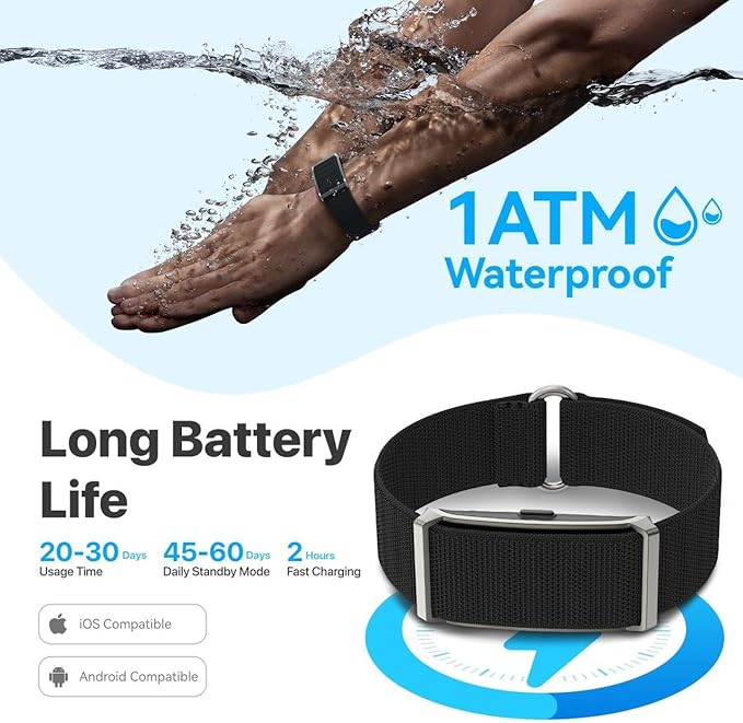 Smart Health Wristband for Women & Men - IP68 Waterproof Activity Fitness Trackers Wearable Blood Pressure Monitor with Heart Rate and Sleep, Step Counter & Calories Tracker, 173 Sport Modes Black