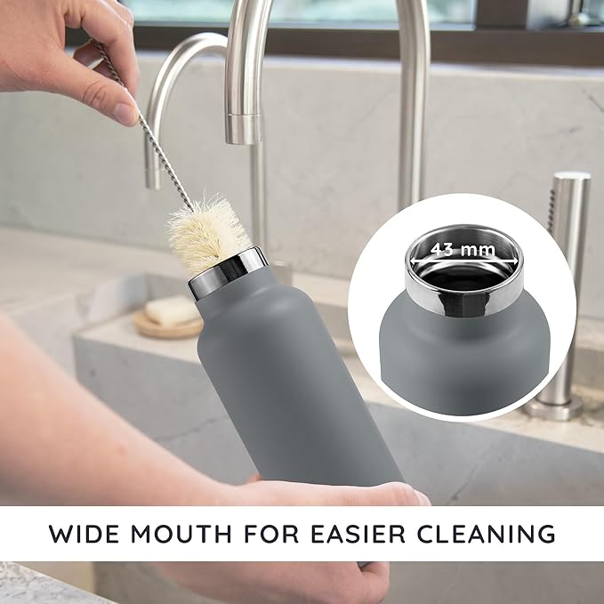 Bambaw 16 oz Water Bottle, Gray Insulated Water Bottle, Metal Water Bottle That Fits in Cup Holder, Hiking Water Bottle, Stainless Steel Water Bottle, Refillable Water Bottle – Stormy Gray