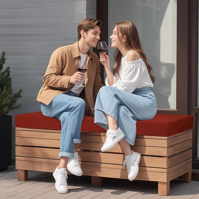 idee-home Outdoor Bench Cushion Waterproof, Bench Cushions for Outdoor Furniture, Patio Porch Swing Replacement Seat Pad with Ties for Garden Backyard, 42 x 18 Inch