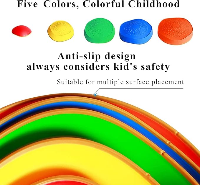 10 PCS Stepping Stones Balance Obstacle Course for Kids, Indoor Outdoor Sensory Play Equipment Helps Build Coordination and Stability, Non-Slip Textured Surface and Rubber Edging