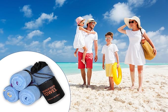 Dofilachy 4 Pack Camping Towel - Quick Dry Towel - Microfiber Travel Sports Towels - Super Absorbent Swim Towel (4, Blue-4)