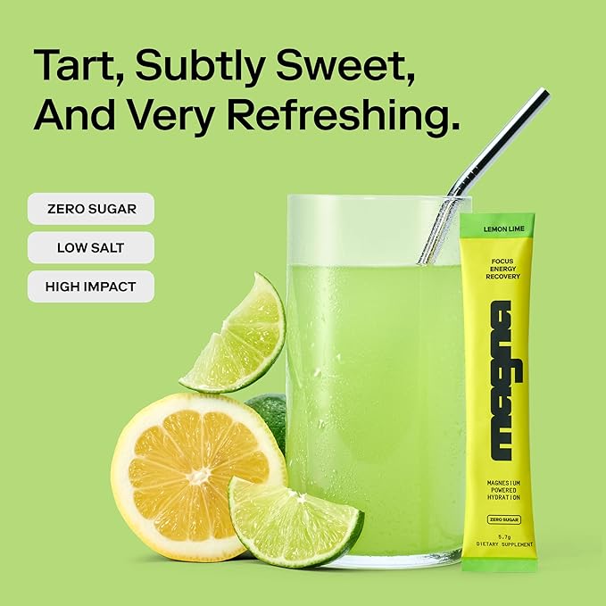MAGNA Electrolyte Powder Drink Mix for Hydration, Energy & Focus Support with Magnesium L Threonate, Sodium, Potassium, Vitamin D, B6 & B12, Sugar Free, Lemon Lime Flavor, 14 Servings