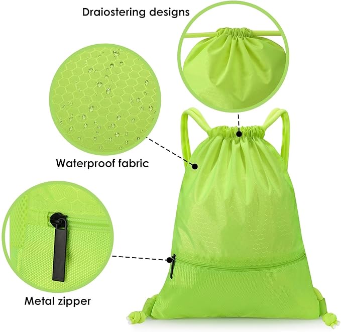 GAENMESH Drawstring Backpack Bag for Sports Lightweight Foldable Gym Bag with Sturdy Draw Cord Shoulder Strap Hiking Travel Camping