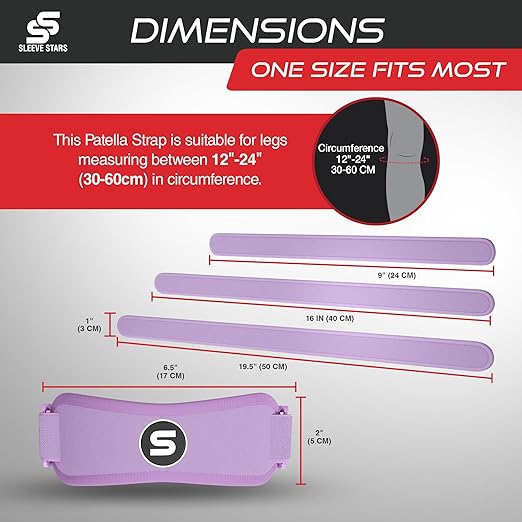 Sleeve Stars Swedish Brand Patellar Tendon Support Strap for Women & Men Effective Osgood Schlatter Knee Brace Youth & Kids Knee Brace with 3 Adjustable Length fits 12"-24" (Single/Light Purple/Adult)