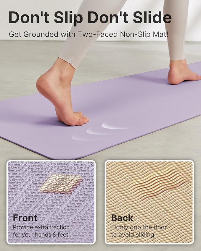 Yoga Mat,Non-Slip TPE Exercise Mat(1/4 Inch) for Pilates, Fitness & Barefoot Workouts, Home Gym Studio with Strap & Bag