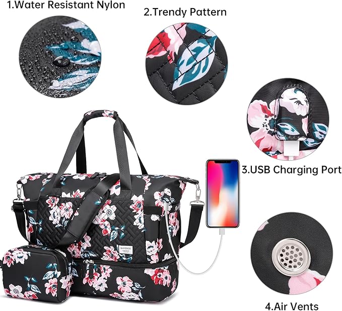 Duffle Bag for Travel, Weekender Bag with Shoe Compartment, Carry On Overnight Bag for Women with Toiletry Bag, Gym Bag with Wet Pocket, Hospital Bags for Labor and Delivery Beige