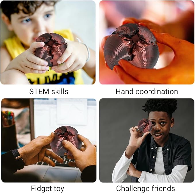 Gear Ball, 3D Printed Gear Ball, Gear Sphere Fidget Toy Stress Relief Toy for ADHD, Anxiety Relaxing Toy for Adults at Work/Study/Travel (RedBlack, TwistedLine)