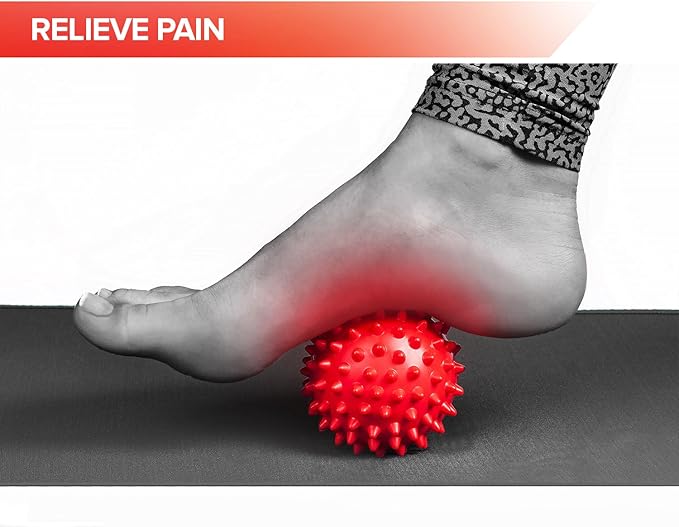 Spiky Massage Balls for Feet, Back, Hands, Muscles - Firm, Medium and Soft Spiked Massager Rollers for Plantar Fasciitis, Exercise, Neuro-Balance, Physical Therapy, 3-inch