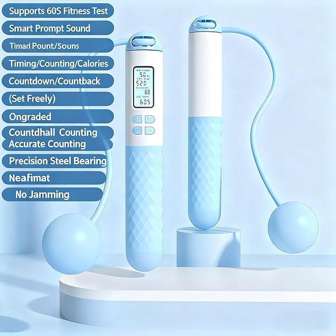 Indicatek Skipping Rope with Counter, Cordless Jump Rope, Smart Weighted Cord with Lcd Display, Adjustable Digital Counting Skipping Tool, Tangle-Free Wireless String for Fitness
