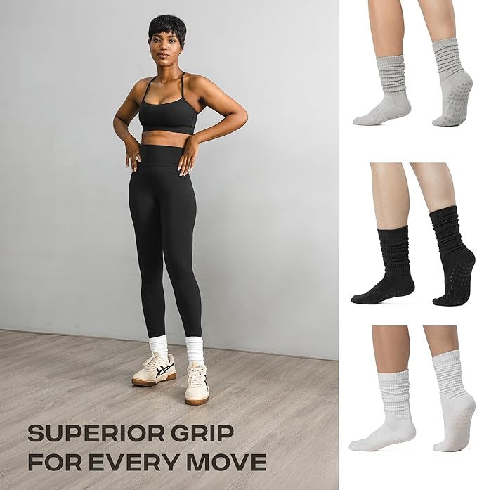 CoolMate Pilates Socks with Grips for Women, Yoga Socks, Crew Non Slip Women for Workout, Barre, Pilates Gifts