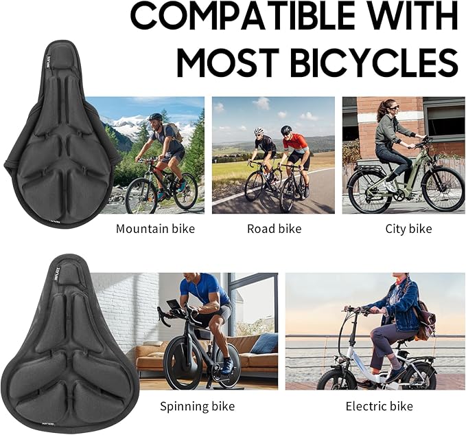 JFT Inflatable Bike Seat Cushion - Soft Air Cushion Bicycle Seat Cover with Adjustable Pressure - Extra Padding for Comfortable Rides - Ideal for Mountain, Sports & Stationary Bikes (Black)