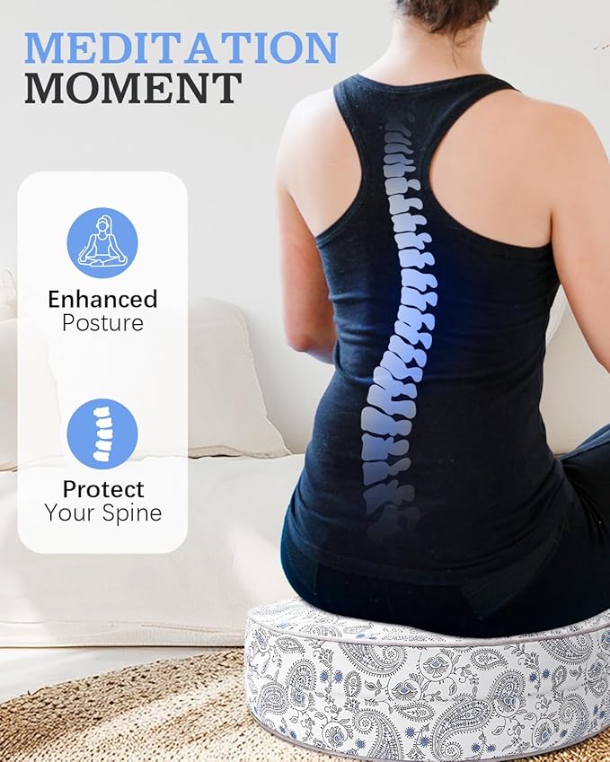 Hihealer Meditation Cushion, Traditional Tibetan Meditation Pillow Velvet Cover - Large Floor Cushion Seating for Adults - Yoga Buckwheat Bolster for Women、Moms