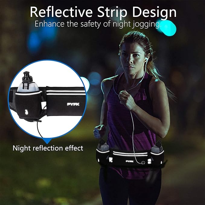 PYFK Running Belt with Water Bottles, Hydration Belt for Men and Women, Water Bottle Holder Running Pouch Water Belt, Fanny Pack Fits 7 inches Phones, Waist pack for Runner Jogging