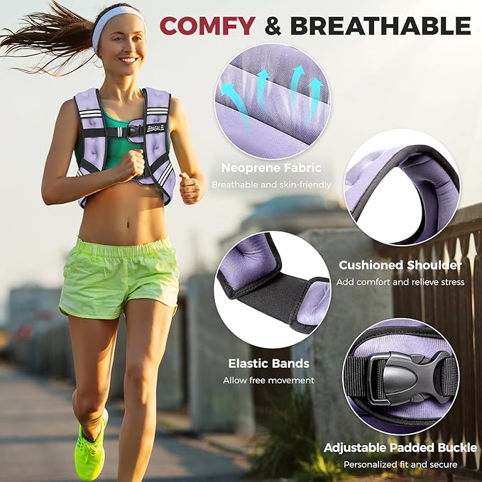 BAGAIL Weighted Vest, 5lbs/8lbs/10lbs/12lbs/15lbs/20lbs/25lbs/30lbs Weight Vest with Detachable Phone Pouch, Rucking Vest for Women, Men, Walking, Weight Loss, Training, Running
