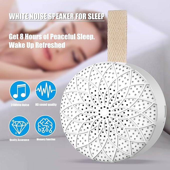 White Noise Machine Suitable for Baby Adult - Portable Sound Machine, Equipped with Long-Lasting Battery, 24 Soothing Sounds,Sound Therapy for Home,Office,Travel and Sleep