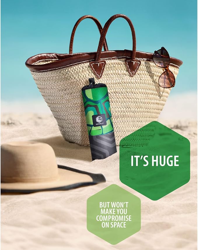 VENTURE 4TH Microfiber Beach Towel: Quick-Dry, Compact, Sand-Free, Absorbent, Sandproof and Lightweight - Perfect for Camping, Beach, and Roadtrips (Turtle Bay Design | 35x78 inches)