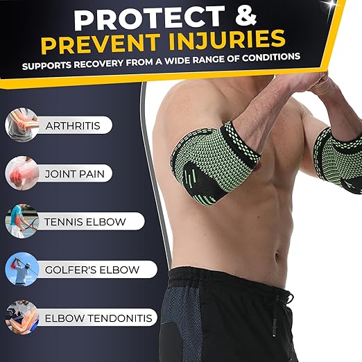 NeoTech Care Elbow Support Brace - Breathable - Men, Women, Right or Left (Green Color, Size XS, 1 Unit)