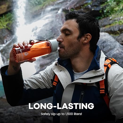 SurviMate 5-Stage 0.01μm Ultra-Filtration Filtered Water Bottle, BPA-Free Material, NSF/ANSI 42&372 Certified, Portable Water Filter Bottle for Survival, Camping, Hiking, and Emergency Use