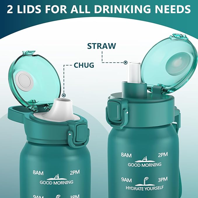 Insulated water bottle with Straw and Chug Lids, 18/10 Stainless Steel 24oz Water Bottle BPA Free, Double Wall Vacuum Wide Mouth Insulated Water Bottle for Men, Women & Kids BLUE BLUE