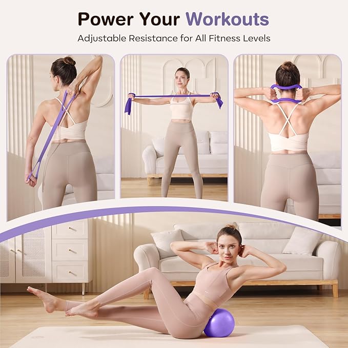 Pilates Equipment at Home Essentials Pilates Kit for Women 13Pcs Pilates Workout Set with 13” Ring, 10” Ball and Resistance Bands Set for Beginners