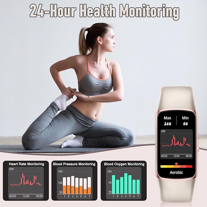Fitness Tracker with 24/7 Heart Rate, Blood Pressure Blood Oxygen Sleep Monitor, 123 Sports Modes Calories Smart Watch,IP68 Waterproof Step Counter Activity Trackers Pedometer for Women Men (Beige)