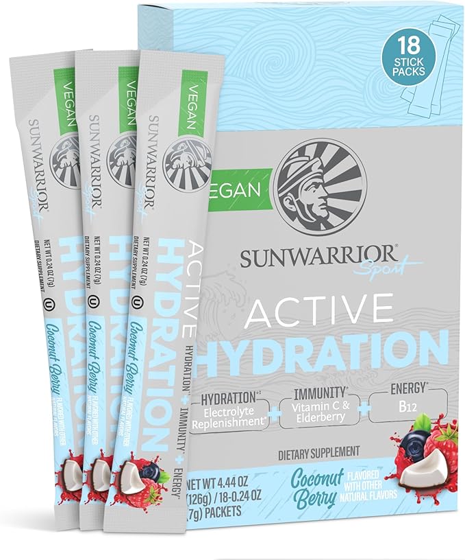 Electrolyte Powder Hydration Packets Powder B12 Elderberry | Coconut Berry Flavored 18 Stick Packs Box | Vegan and Plant-Based Sugar Free