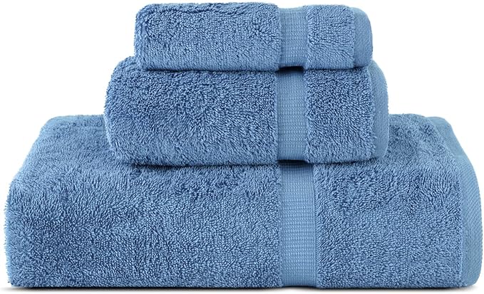 Chakir Turkish Linens | Hotel & Spa Quality 100% Cotton Premium Turkish Towels | Soft & Absorbent (Personalized 3-Piece Towel Set, Wedgewood)