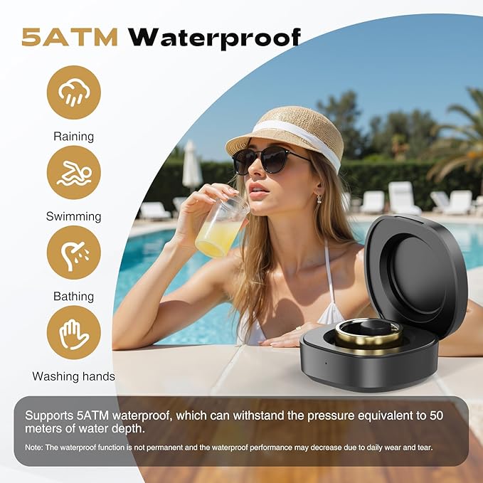 Smart Ring for Men Women - 5ATM Waterproof Health Fitness Tracker with Body Temperature Measurement, Heart Rate, Blood Oxygen, Sleep Monitoring, Step Counting for iOS and Android, No Subscription Fee