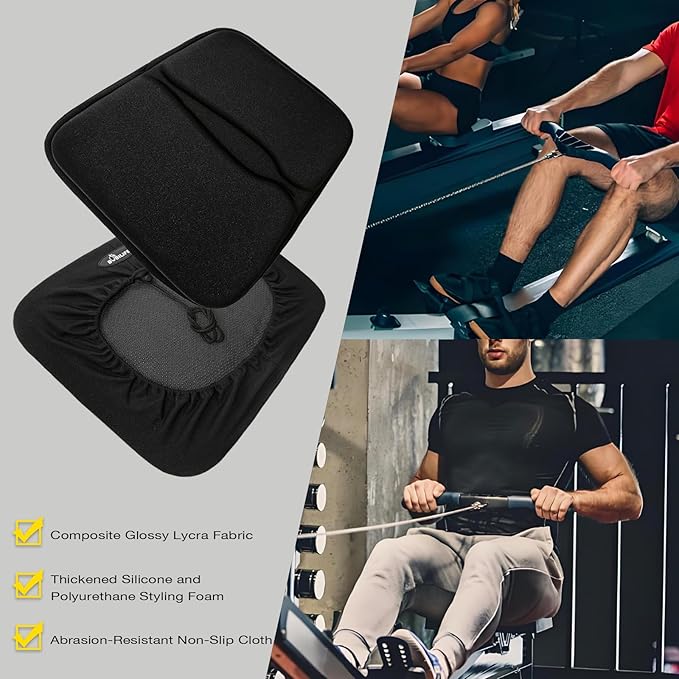 Gel Padded Seat Cushion Cover for Recumbent Bike & Rowing Machine - Extra Wide Thick Memory Foam with Gel Pad for Exercise Recumbent Bicycle and WaterRower, Concept2, for Women and Men Comfort