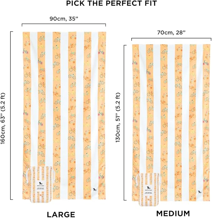 Dock & Bay Beach Towel - Quick Dry, Sand Free - Compact, Lightweight - 100% Recycled - Includes Bag - Kids - Bike Bike Baby, Medium (130x70cm, 51x27)