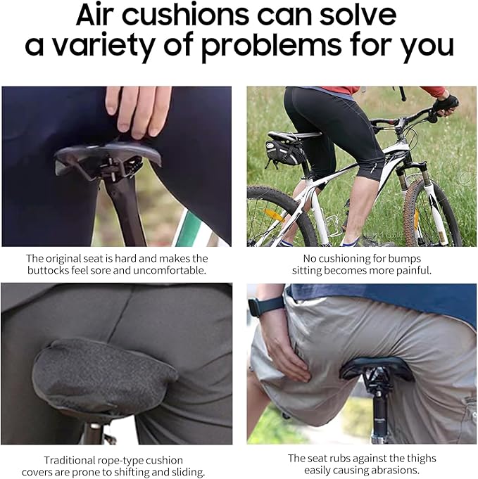 JFT Inflatable Bike Seat Cushion - Soft Air Cushion Bicycle Seat Cover with Adjustable Pressure - Extra Padding for Comfortable Rides - Ideal for Mountain, Sports & Stationary Bikes (Black)