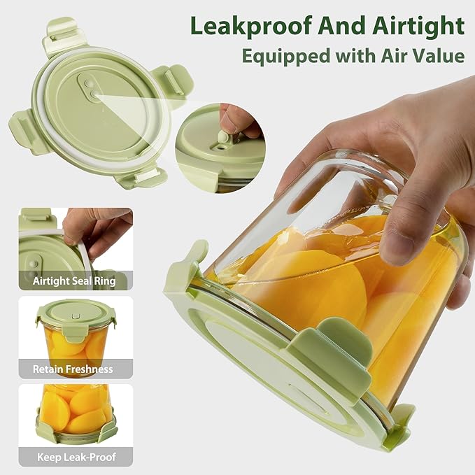 23oz Glass Meal Prep Containers with Lids, Airtight 3-Cup Glass Storage Containers Set, Heat-Resistant BPA-Free for Soup, Leftover, Microwave, Dishwasher, Fridge and Freezer Safe (4 Packs)