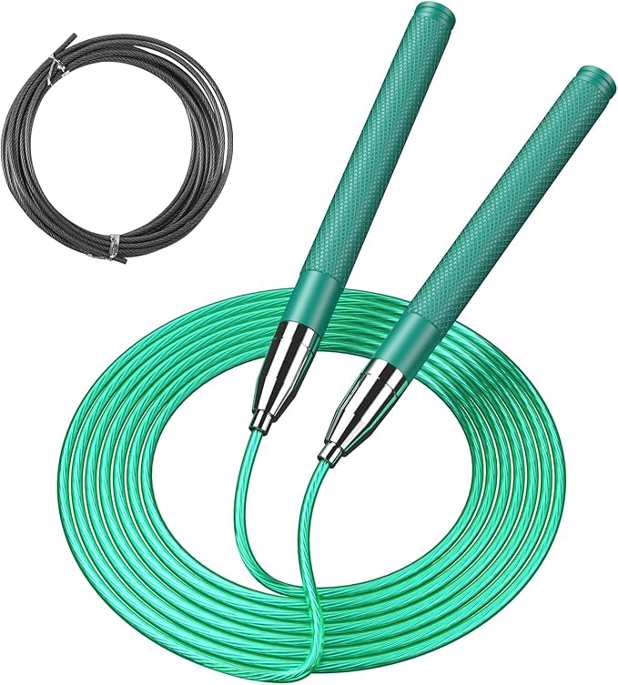 Speed Jump Rope for Men Women, Fitness Skipping Rope with Aluminium Handle and 2 Ropes, Self-Locking Design Adjustable Jumping Rope for Adult Workout Boxing