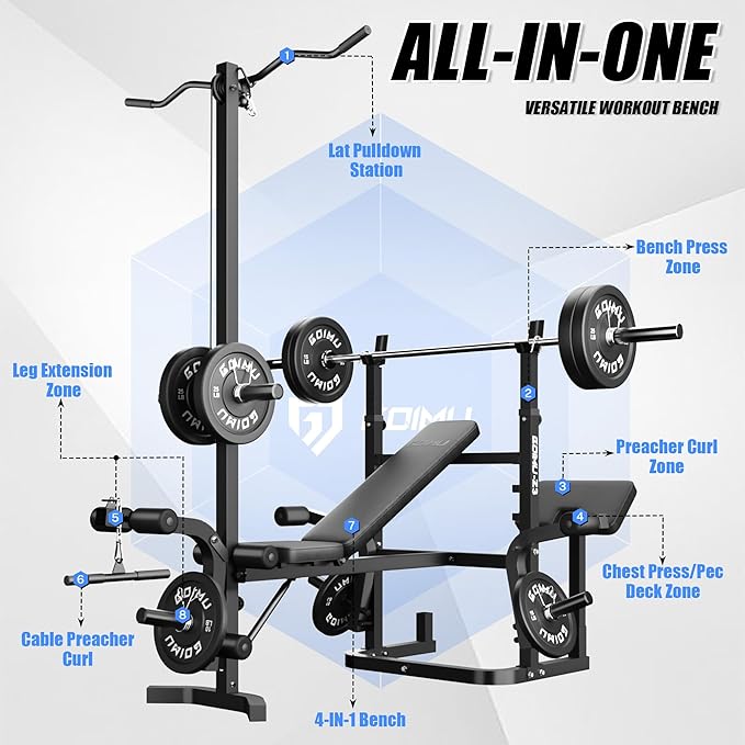 Z3 900LBS Olympic Weight Bench Set with Leg Extension, 9 in 1 Workout Press with Preacher Curl Pad and LAT Pulldown, Multi-Function Strength Training Bench for Home Gym