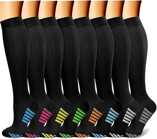 CHARMKING Compression Socks for Women & Men Circulation (8 Pairs) 15-20 mmHg is Best Support for Athletic Running,Hiking