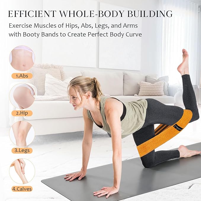 9 PCS Fabric Resistance Bands Set for Working Out, Non-Slip Exercise Booty Bands for Women & Men Leg and Glutes with Hair Ties and Tape Measure - for Home Gym Workout, Yoga, Pilates