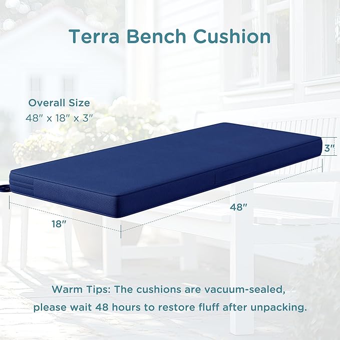 Codi Outdoor Bench Cushion 48 inch, Double Waterproof Patio Furniture Cushions Replacement for Swing, Porch, Couch, 48x18x3'', Navy