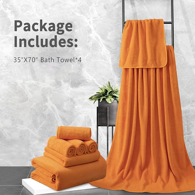 Extra Large Bath Sheet 4 Piece (35"x70")-Ultra Soft Oversized Bath Towel,Bath Sheet Set for Bathroom Hotel,Highly Absorbent Quick Dry Shower Towel Set for Adults,Bathroom Towel-Orange