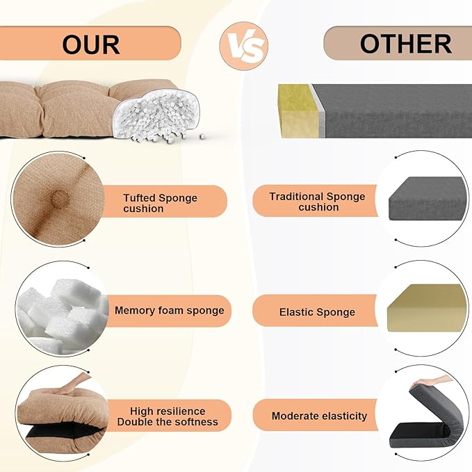 Bench Cushion 45 Inch - Polyester Brushed, High-Density Foam, Non-Slip Bottom, Soft Durable Indoor Tufted Long Seat Cushion for Window Garden Furniture (Light Brown, 45x18x4 Inch)