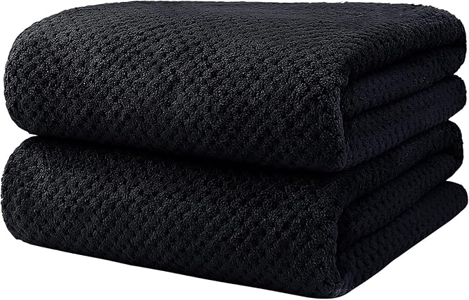 HOMEXCEL Bath Towels Pack of 2, (27 x 54 Inches) Microfiber Ultra Soft Highly Absorbent Bath Towel Set, Lightweight and Quick Drying Towels for Body, Sport, Yoga, SPA, Fitness, Black