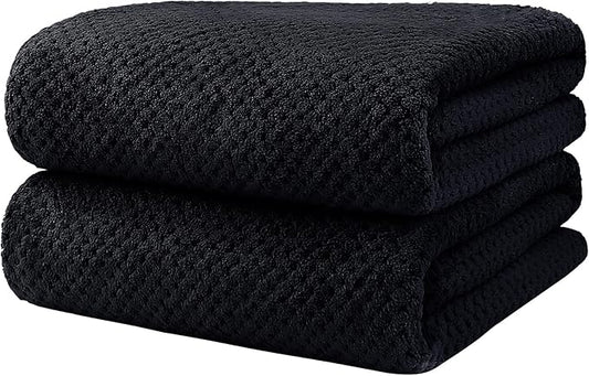 HOMEXCEL Bath Towels Pack of 2, (27 x 54 Inches) Microfiber Ultra Soft Highly Absorbent Bath Towel Set, Lightweight and Quick Drying Towels for Body, Sport, Yoga, SPA, Fitness, Black