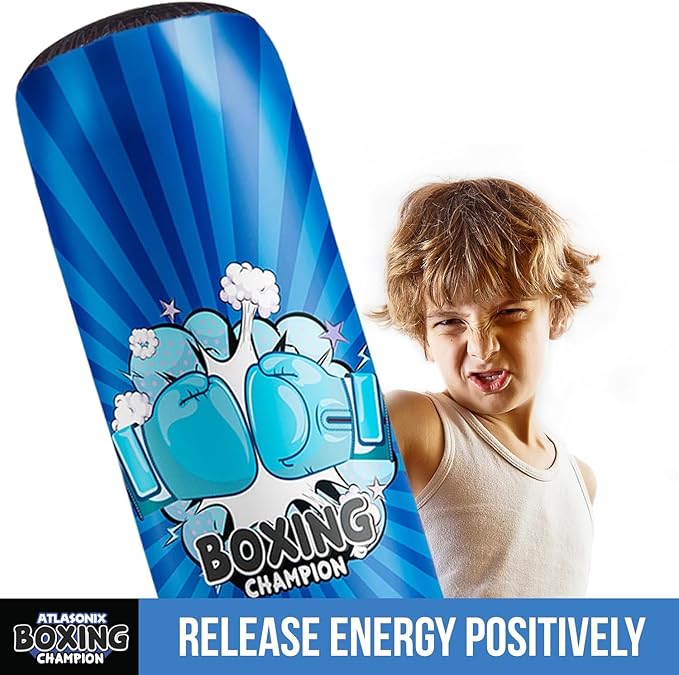 Inflatable Boxing Toy for Boys Age 4-8-12, Standing Kick Dummy, Karate Taekwondo Equipment, Fun Active Game, Birthday Party for Kids, Durable Punch Box Set