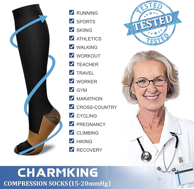 CHARMKING Compression Socks for Women & Men Circulation (8 Pairs) 15-20 mmHg is Best Support for Athletic Running,Hiking
