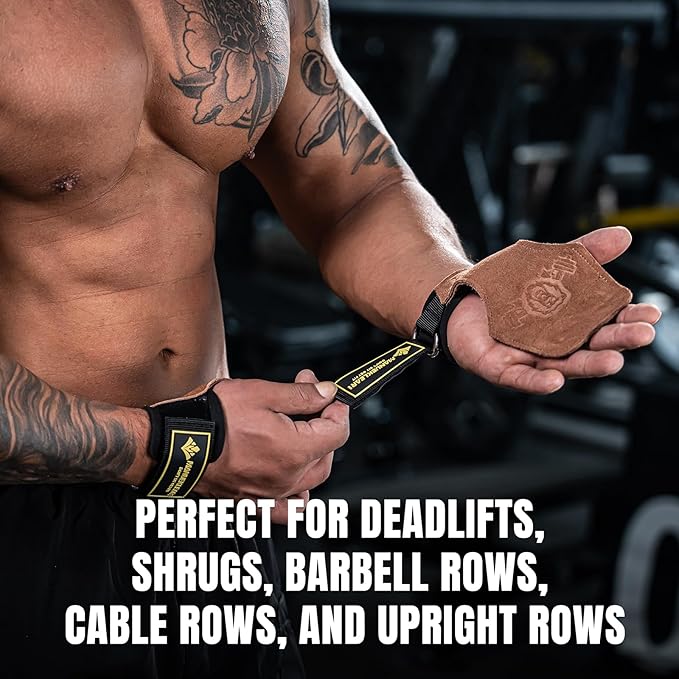 MANUEKLEAR Gym Straps Weight Lifting, Double Leather Lifting Straps for Men Deadlift with Cushion Wrist Loop, Gym Lifting Wrist Wraps for Weightlifting